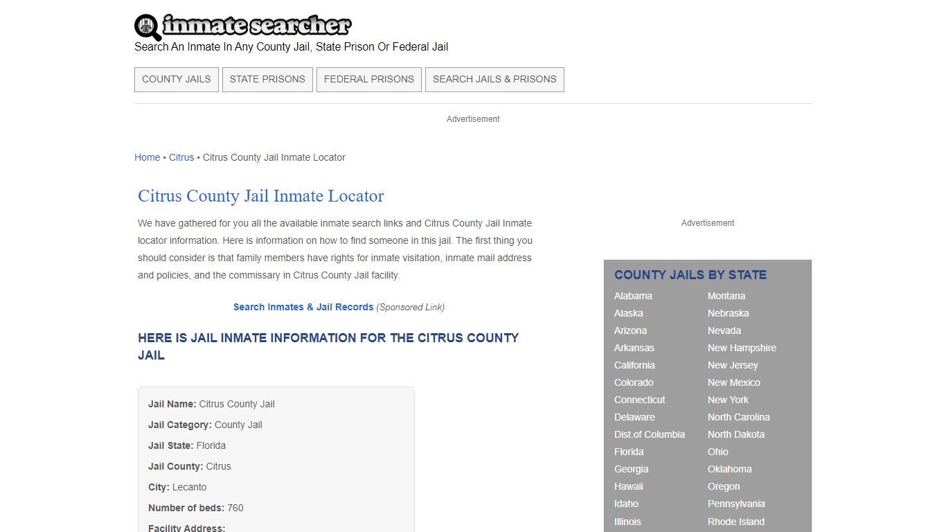 Citrus County Jail Inmate Locator - Inmate Searcher